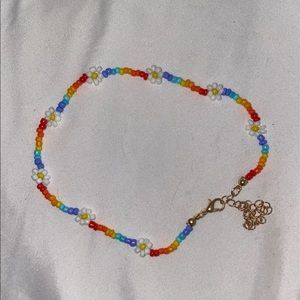 Rainbow beaded white flower daisy choker necklace